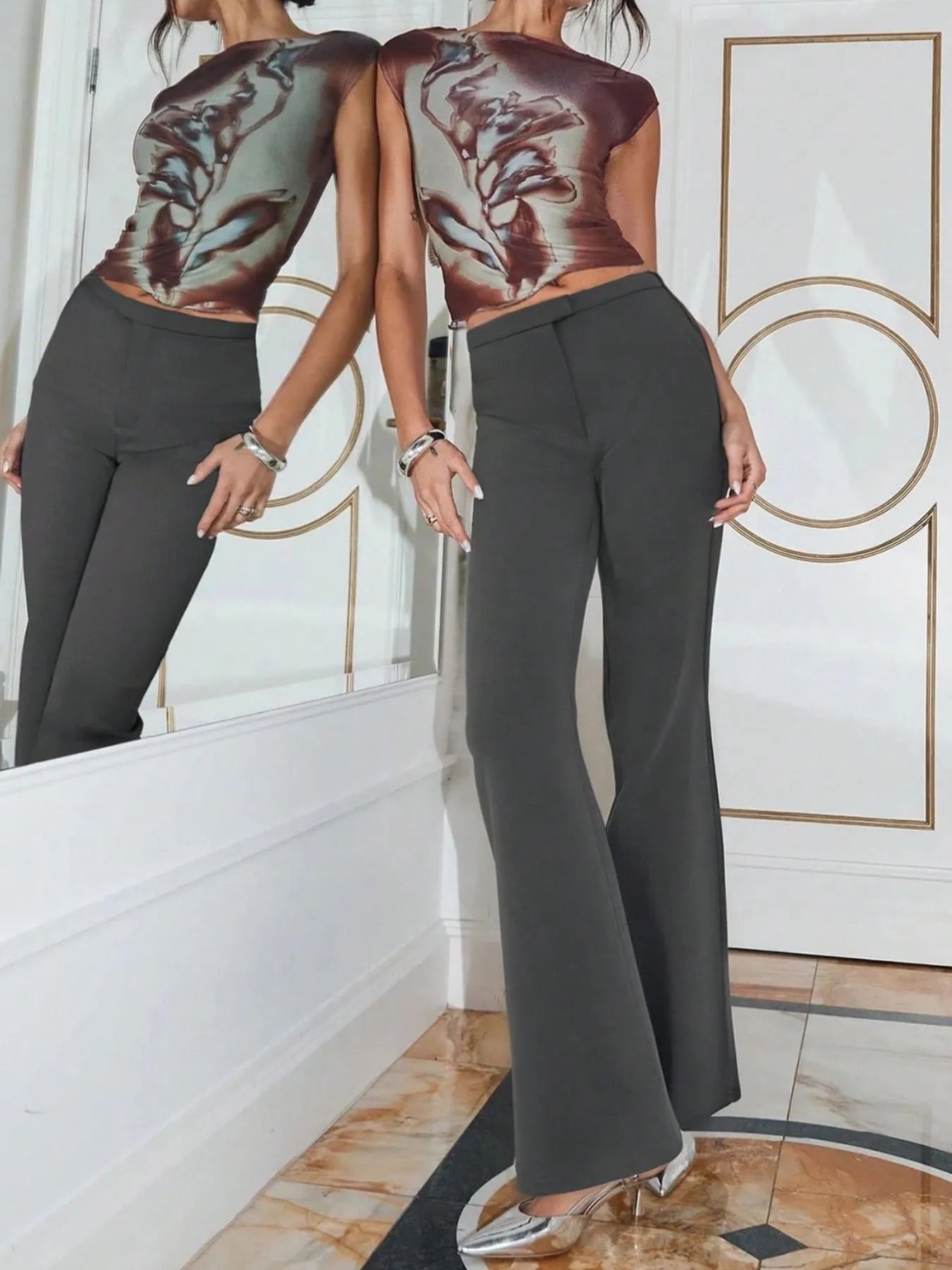 High Waist Flare Leg Trousers - Premium Women Pants from Trendsi - Just $29.99! Shop now at Handbags Specialist Headquarter
