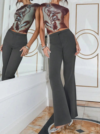 High Waist Flare Leg Trousers - Premium Women Pants from Trendsi - Just $29.99! Shop now at Handbags Specialist Headquarter