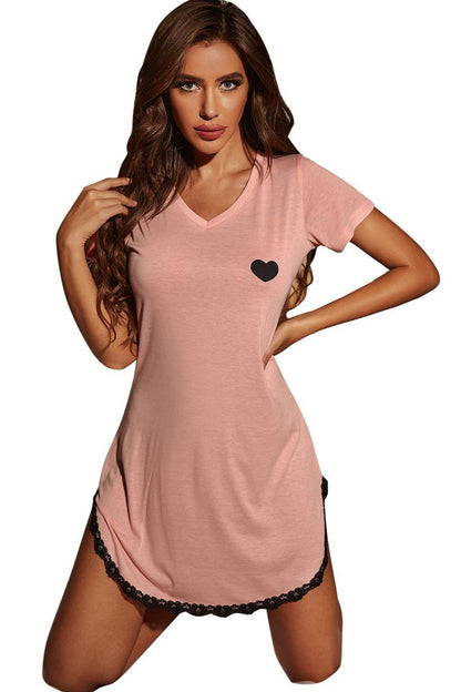 Heart Graphic Lace Trim Night Dress - Premium Sleepwear from Trendsi - Just $25! Shop now at Handbags Specialist Headquarter