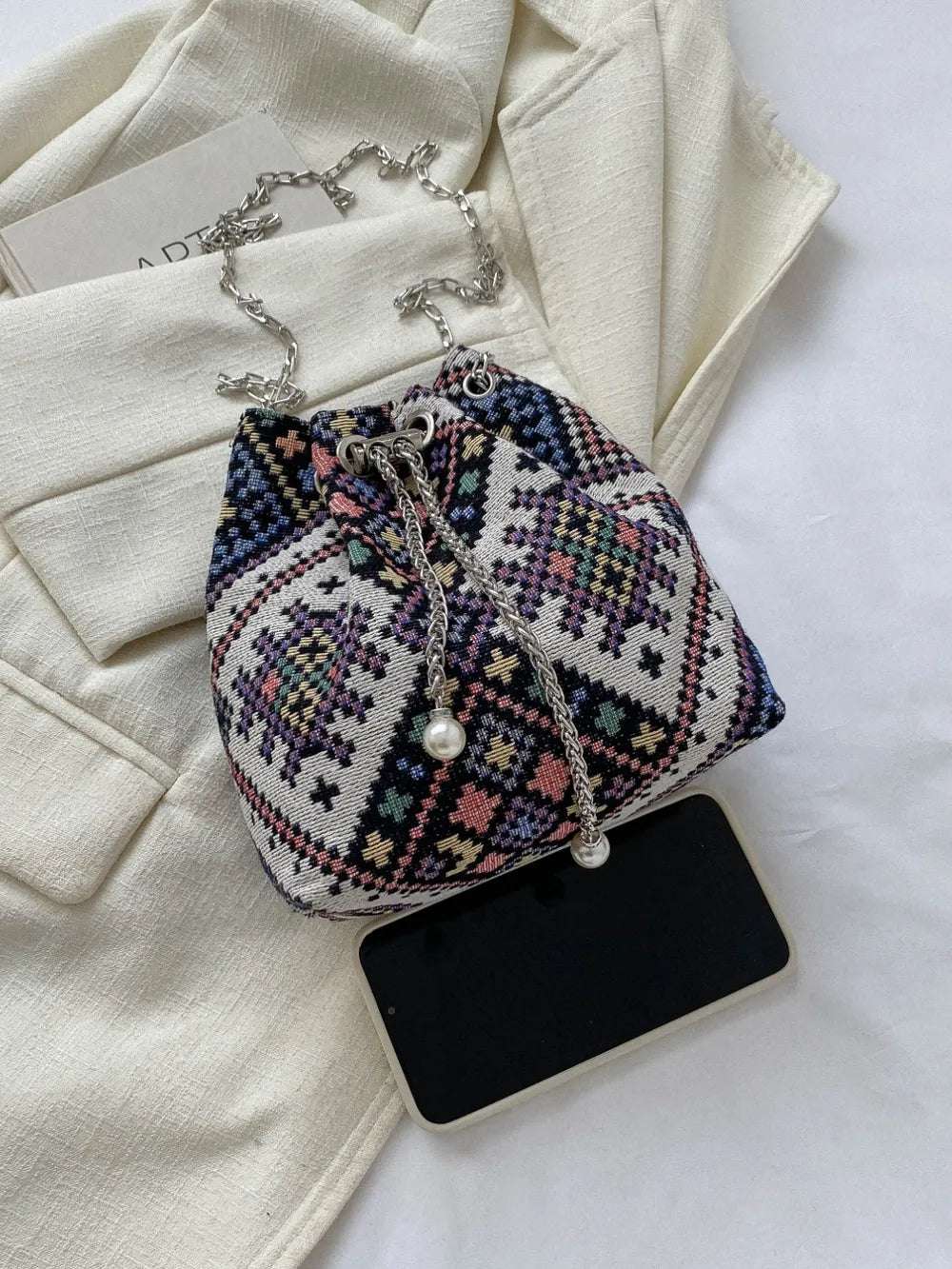 Printed Chain Bucket Bag - Premium Crossbody Bag from Trendsi - Just $19.99! Shop now at Handbags Specialist Headquarter