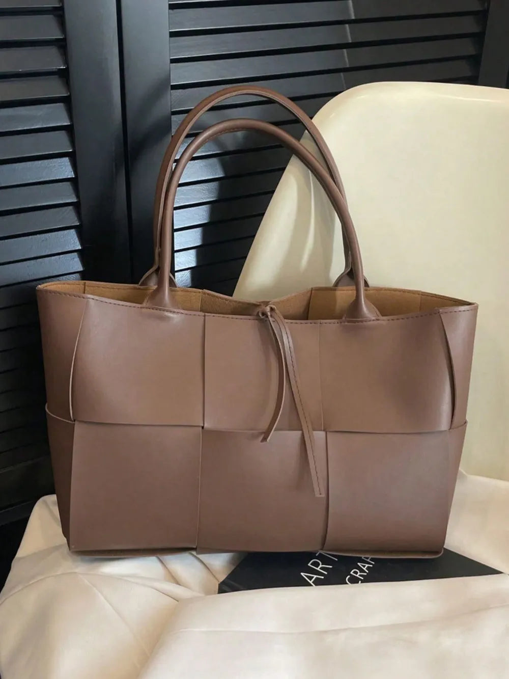 PU Leather Woven Handbag and Clutch Set - Premium handbags from Trendsi - Just $21.99! Shop now at Handbags Specialist Headquarter