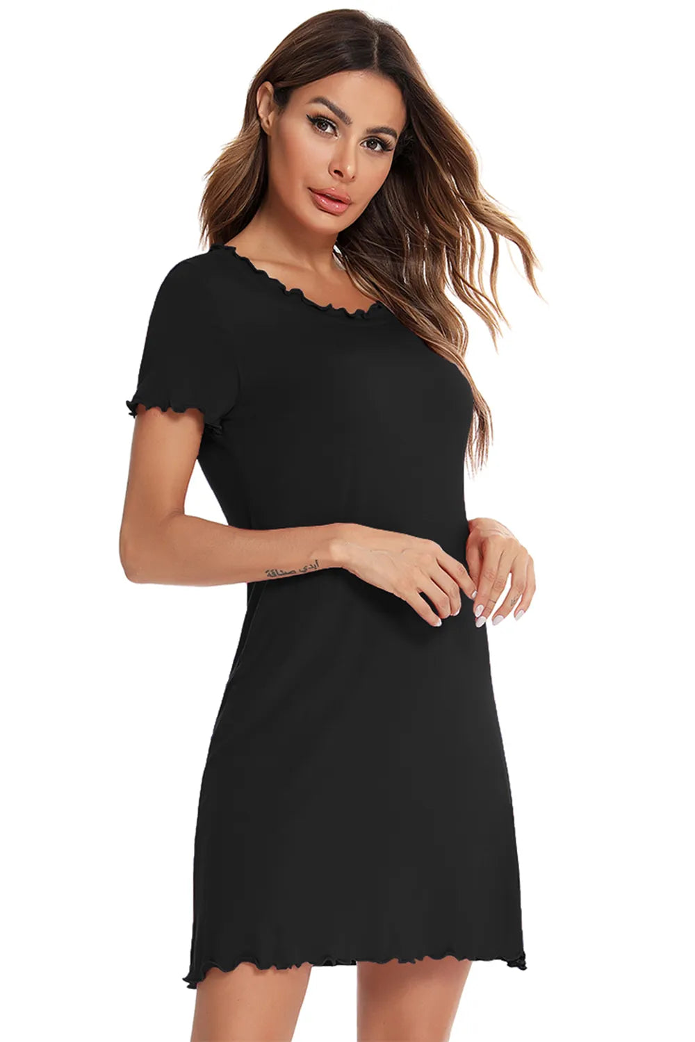 Round Neck Short Sleeve Lounge Dress - Premium Sleepwear from Trendsi - Just $28.99! Shop now at Handbags Specialist Headquarter