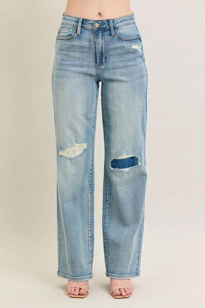 Judy Blue Full Size Hw Destroy & Knee Patch Straight Jeans Plus Size - Premium Women / Jeans & Denim from Trendsi - Just $71.99! Shop now at Handbags Specialist Headquarter