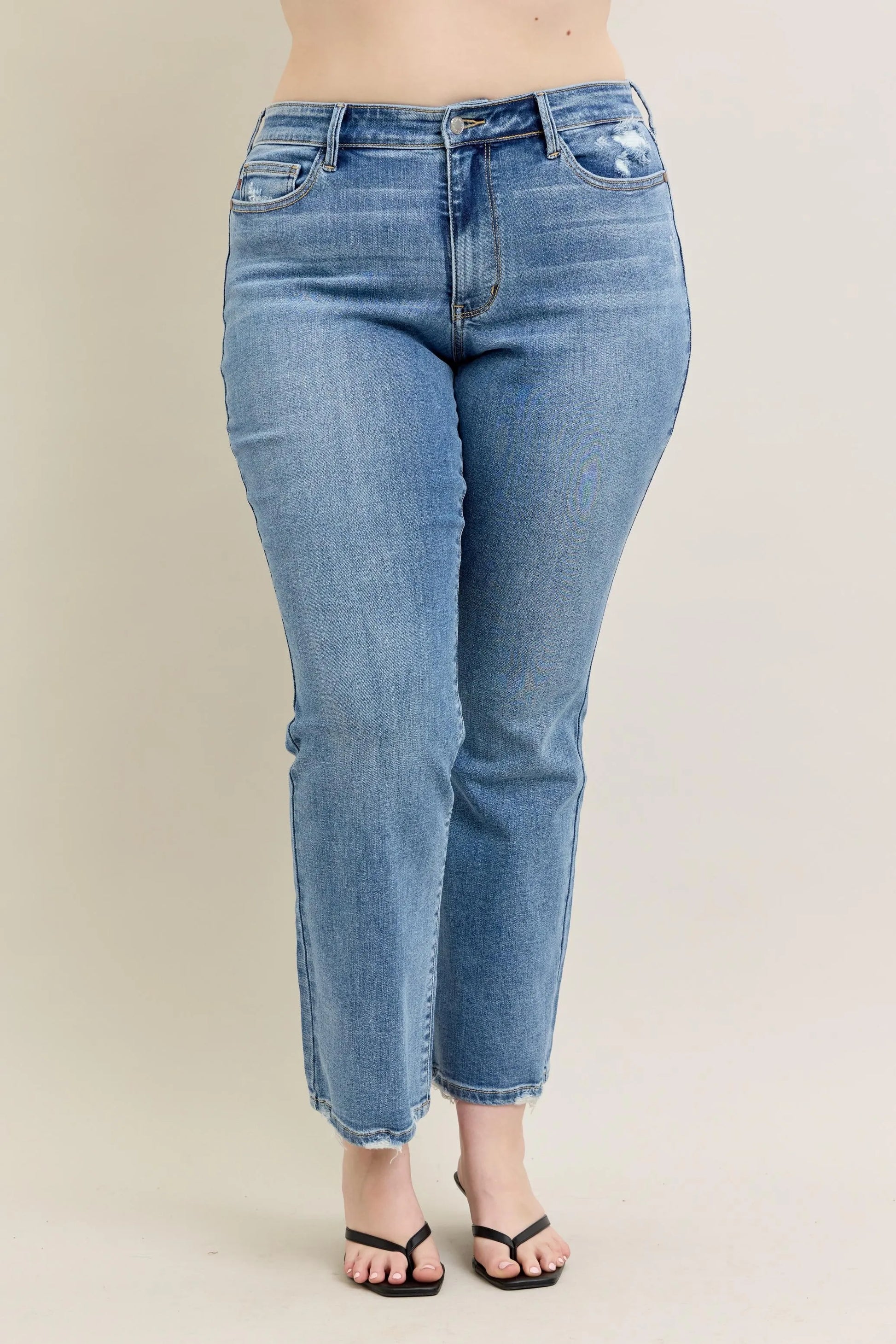 Judy Blue Full Size Mid Rise Wash Destroy Hem Bootcut Jeans Plus Size - Premium Women / Jeans & Denim from Trendsi - Just $66.99! Shop now at Handbags Specialist Headquarter