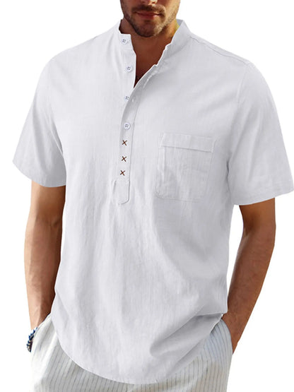 Men's Casual Collar Short Sleeve Linen Polo Shirt - Premium Men's Polo shirt from Trendsi - Just $41.99! Shop now at Handbags Specialist Headquarter
