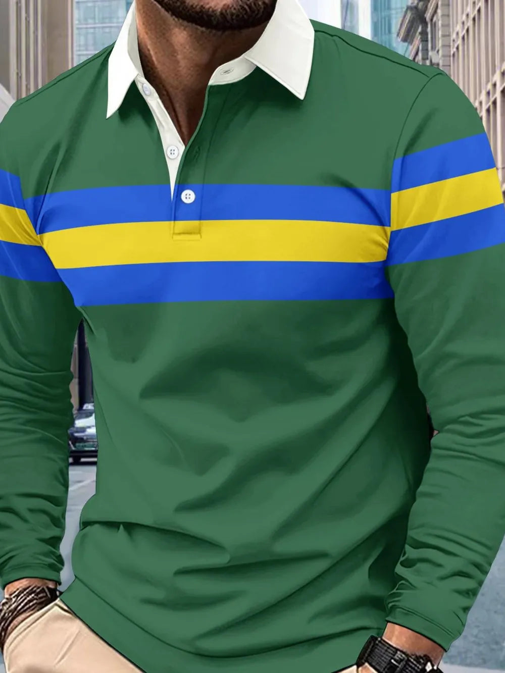 Men's Full Size Collared Contrast Striped Polo Plus Size - Premium Men's Polo shirt from Trendsi - Just $38.99! Shop now at Handbags Specialist Headquarter