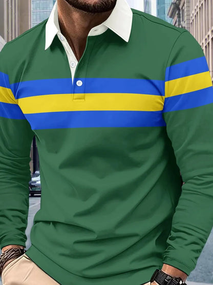 Men's Full Size Collared Contrast Striped Polo Plus Size - Premium Men's Polo shirt from Trendsi - Just $38.99! Shop now at Handbags Specialist Headquarter
