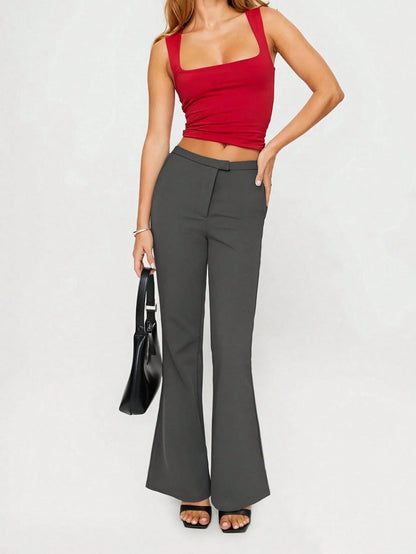 High Waist Flare Leg Trousers - Premium Women Pants from Trendsi - Just $29.99! Shop now at Handbags Specialist Headquarter