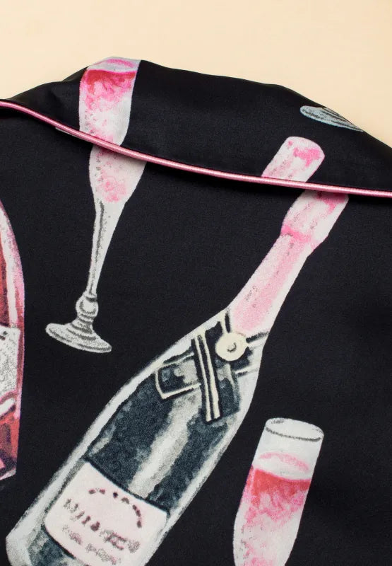 Champagne Print Short Sleeve Top and Shorts Set - Premium Sleepwear from Trendsi - Just $56.99! Shop now at Handbags Specialist Headquarter