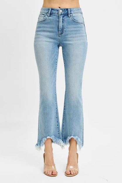 RISEN Full Size High Rise Crop Bootcut Fray Hem Jeans Plus Size - Premium Women / Jeans & Denim from Trendsi - Just $57.99! Shop now at Handbags Specialist Headquarter