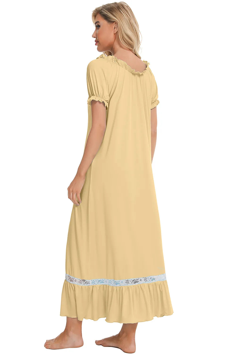 Lace Detail Short Sleeve Lounge Dress - Premium Sleepwear from Trendsi - Just $29! Shop now at Handbags Specialist Headquarter