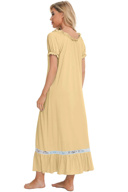 Lace Detail Short Sleeve Lounge Dress - Premium Sleepwear from Trendsi - Just $29! Shop now at Handbags Specialist Headquarter