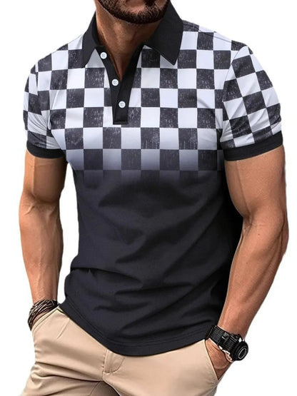 Men's Full Size Collared Checkered Short Sleeve Polo Plus Size - Premium Men's Polo shirt from Trendsi - Just $30.99! Shop now at Handbags Specialist Headquarter