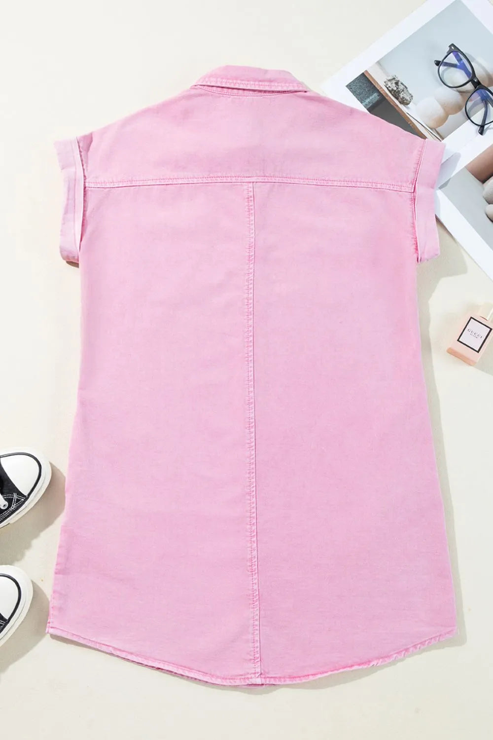 Button Down Short Sleeve Denim Dress - Premium Women / Jeans & Denim from Trendsi - Just $55.46! Shop now at Handbags Specialist Headquarter