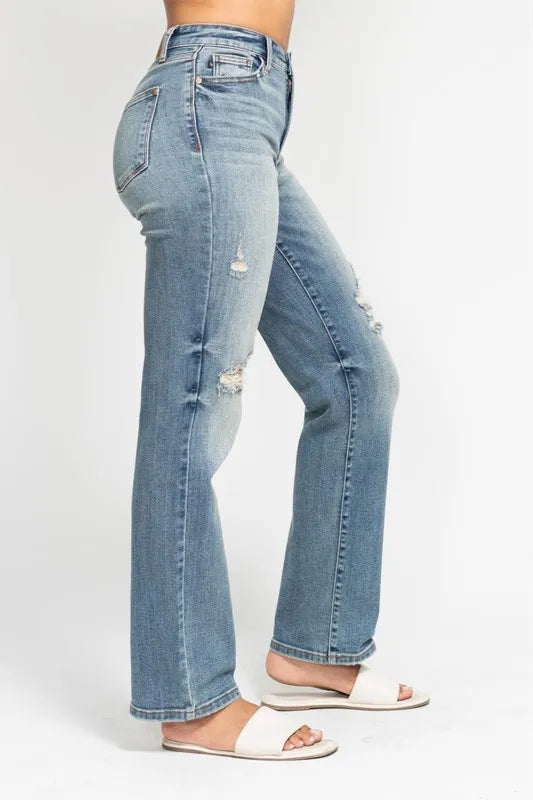 Judy Blue Full Size High Waist Distressed Dad Jean Plus Size - Premium Women / Jeans & Denim from Trendsi - Just $63.99! Shop now at Handbags Specialist Headquarter