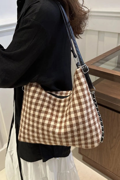Plaid Adjustable Strap Handbag - Premium Tote Bag from Trendsi - Just $37.99! Shop now at Handbags Specialist Headquarter