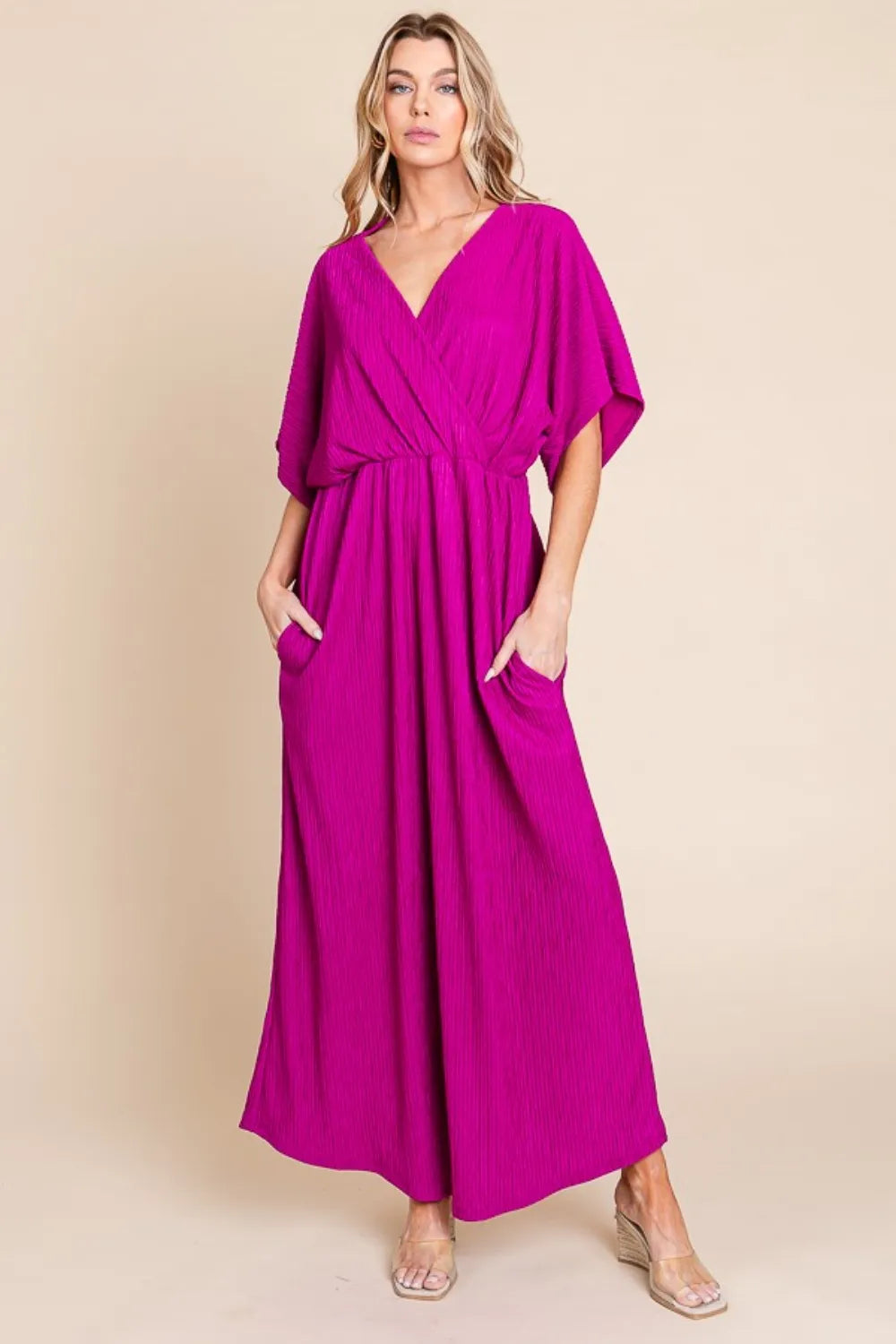 BOMBOM Surplice Maxi Dress with Pockets - Premium Maxi Dress from Trendsi - Just $50.99! Shop now at Handbags Specialist Headquarter