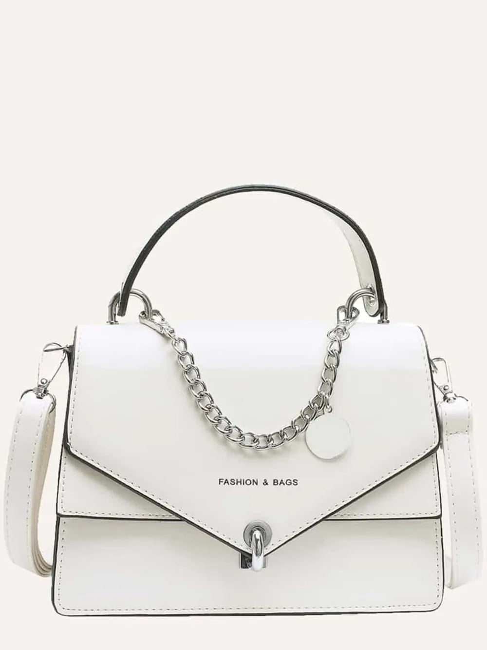 Chain PU Leather Detachable Shoulder Strap Handbag - Premium handbags from Trendsi - Just $31.99! Shop now at Handbags Specialist Headquarter