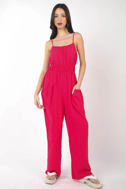 VERY J Pintuck Detail Woven Sleeveless Jumpsuit - Premium Sleepwear from Trendsi - Just $45.99! Shop now at Handbags Specialist Headquarter
