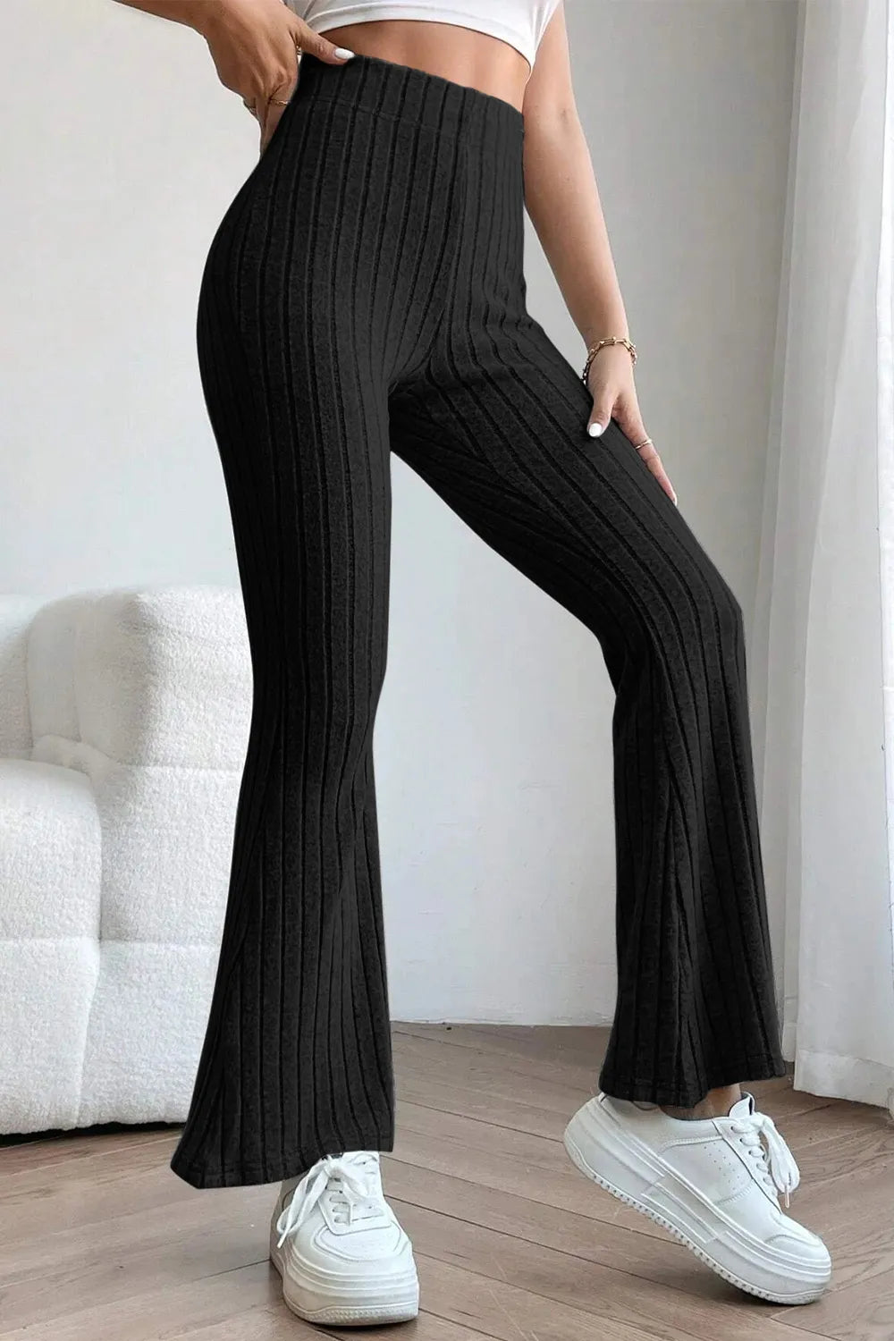 Basic Bae Full Size Ribbed High Waist Flare Pants - Premium Women Pants from Trendsi - Just $10.99! Shop now at Handbags Specialist Headquarter