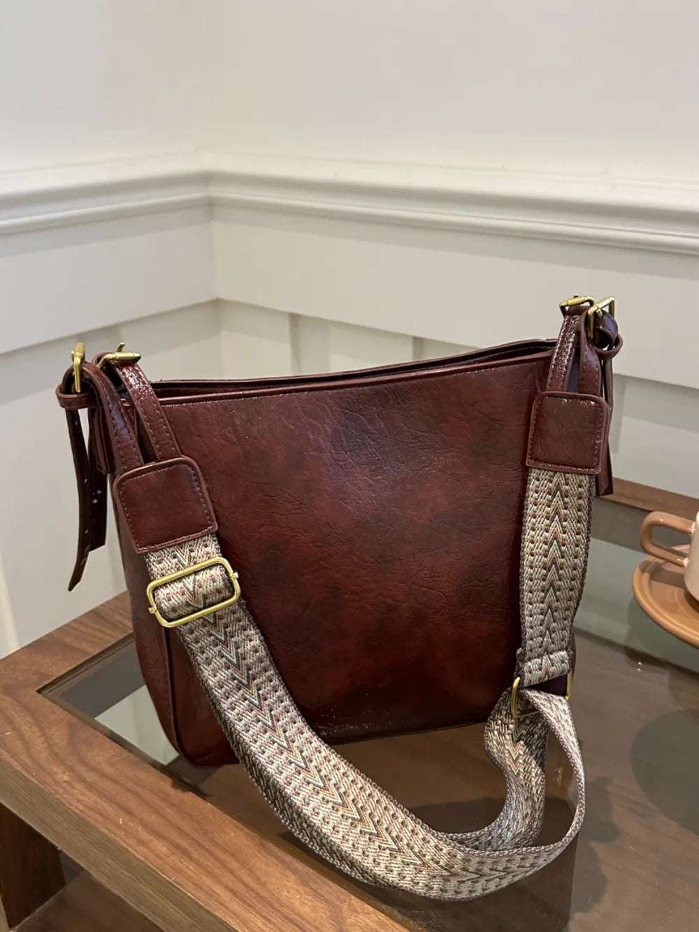 PU Leather Adjustable Strap Crossbody Bag with Pouch - Premium Crossbody Bag from Trendsi - Just $31.99! Shop now at Handbags Specialist Headquarter