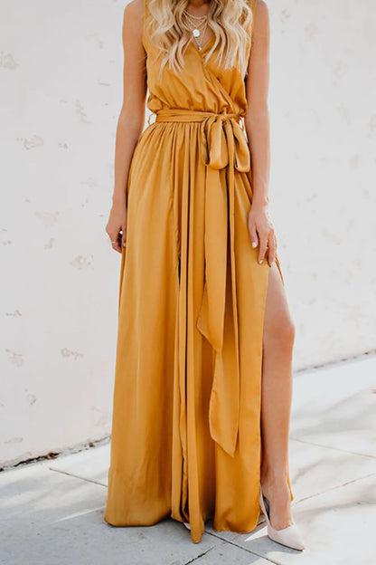 Surplice Tie Waist Maxi Dress - Premium Maxi Dress from Trendsi - Just $39.99! Shop now at Handbags Specialist Headquarter