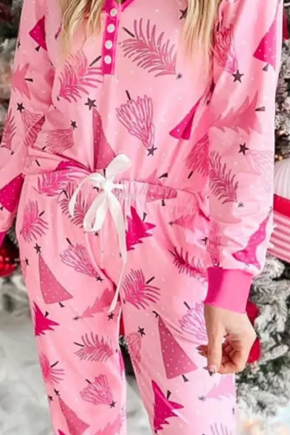 Printed V-Neck Long Sleeve Top and Pants Lounge Set - Premium Sleepwear from Trendsi - Just $40.94! Shop now at Handbags Specialist Headquarter