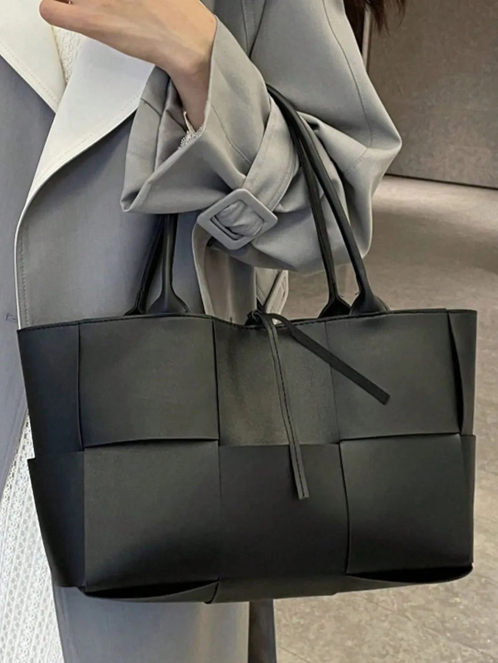 PU Leather Woven Handbag and Clutch Set - Premium handbags from Trendsi - Just $21.99! Shop now at Handbags Specialist Headquarter