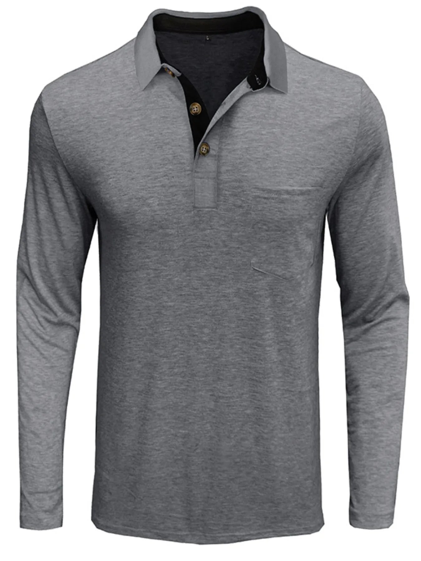 Men's Full Size Long Sleeve Pocket Polo Shirt Plus Size - Premium Men's Polo shirt from Trendsi - Just $41.99! Shop now at Handbags Specialist Headquarter
