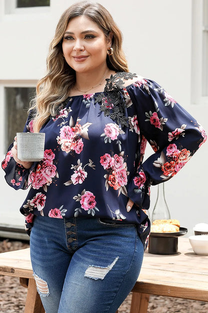 Plus Size Floral Flounce Sleeve Blouse - Premium Plus Size Shirts from Trendsi - Just $25! Shop now at Handbags Specialist Headquarter