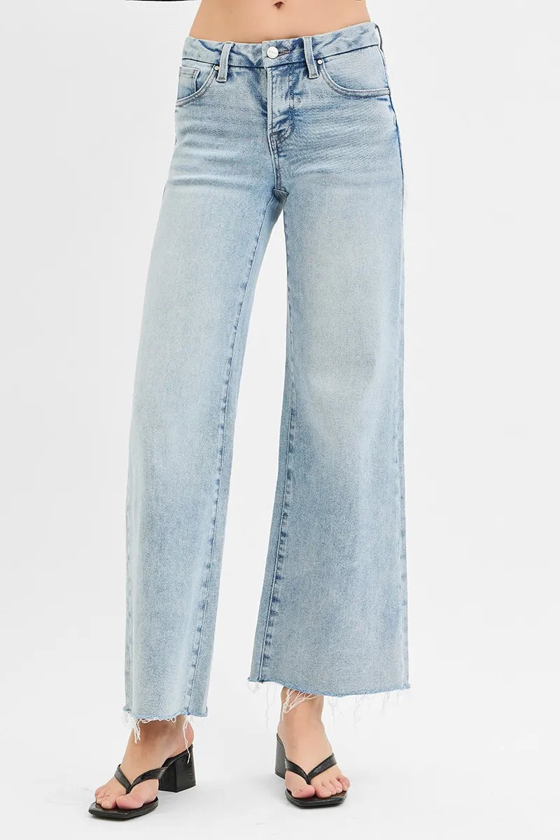 RISEN Full Size Tummy Control Low Rise Wide Leg Raw Cut Hem Jeans Plus Size - Premium Women / Jeans & Denim from Trendsi - Just $67.99! Shop now at Handbags Specialist Headquarter