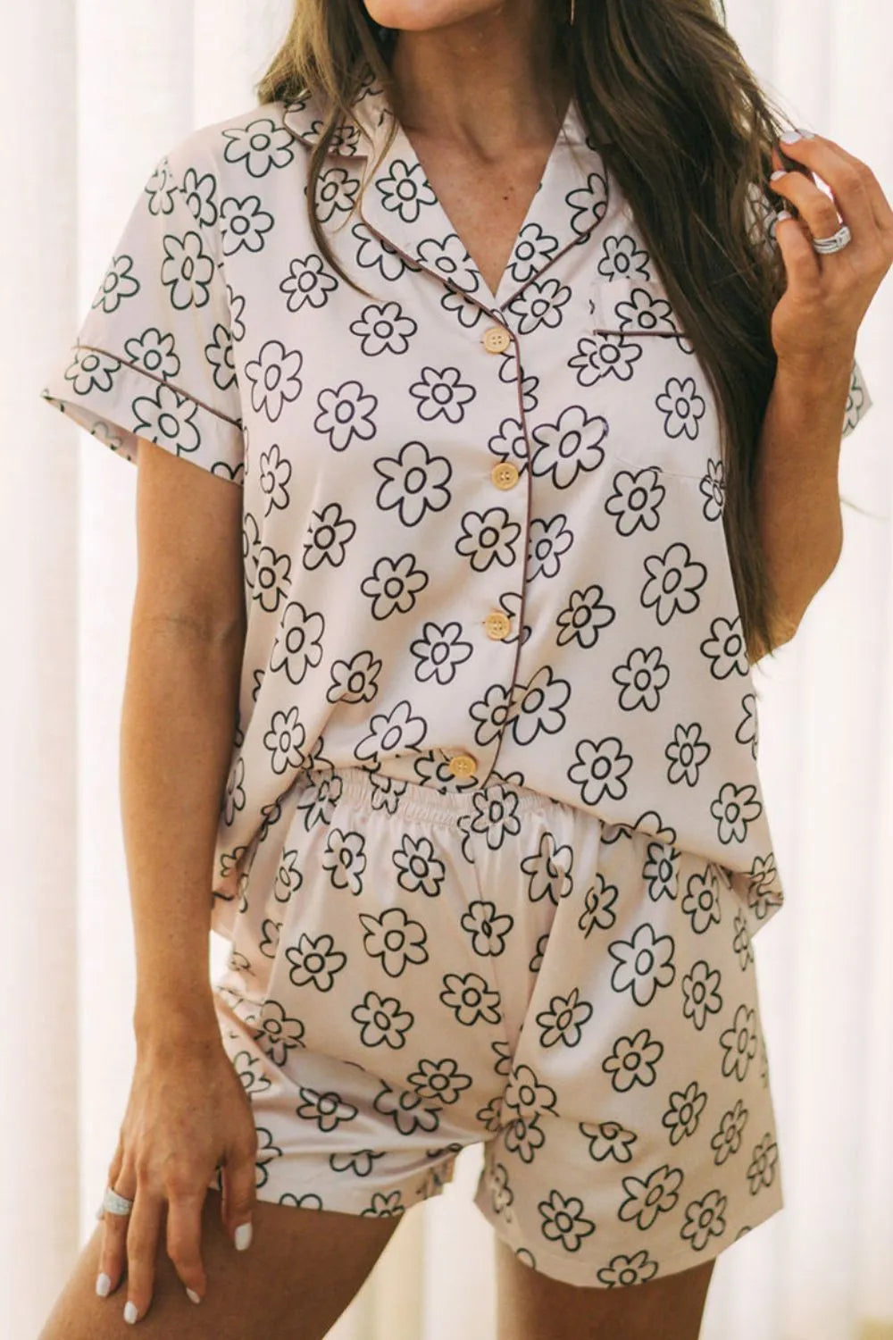 Flower Printed Top and Shorts Lounge Set - Premium Sleepwear from Trendsi - Just $34! Shop now at Handbags Specialist Headquarter
