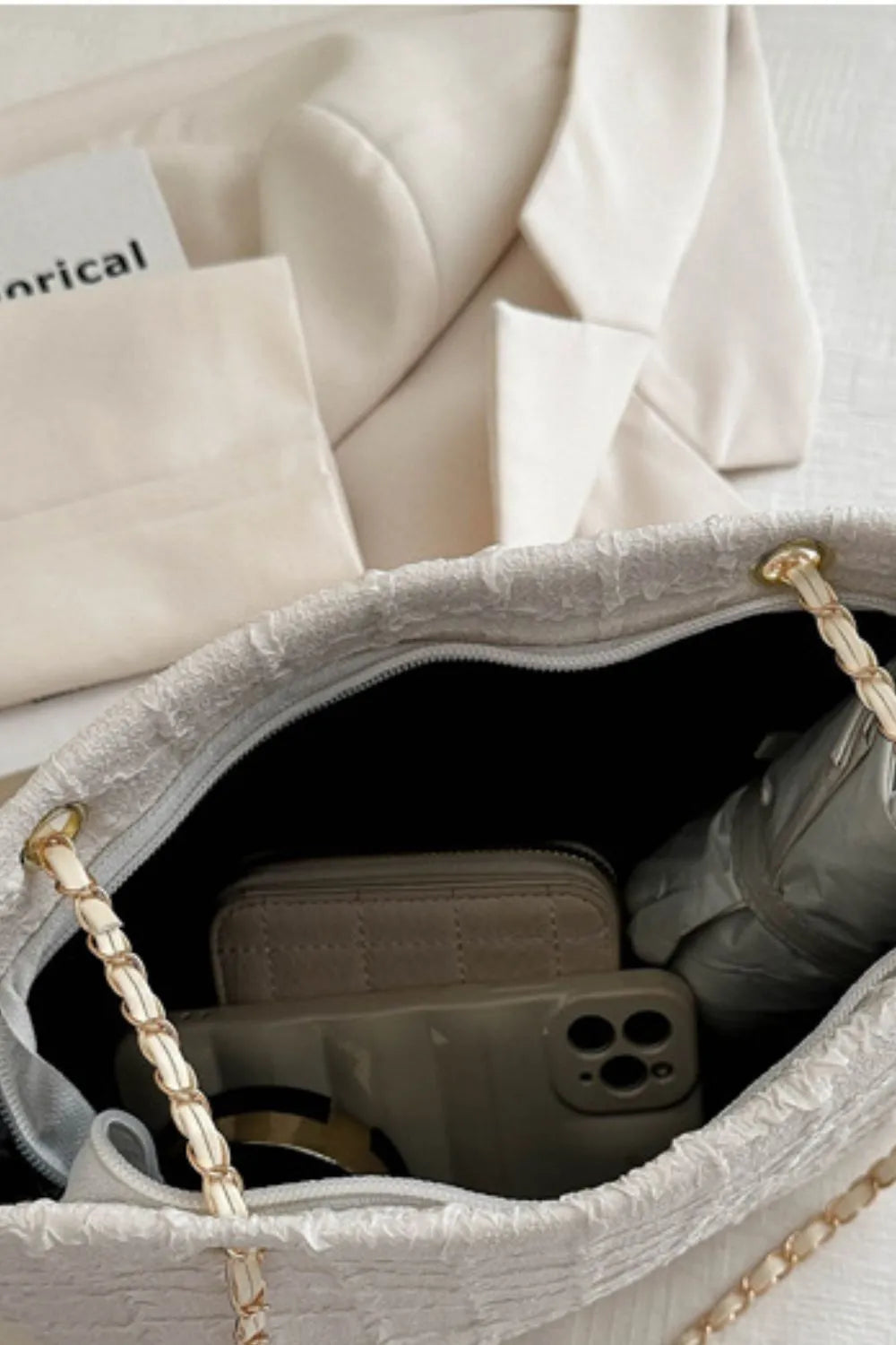 Polyester Texture Chain Tote bag - Premium Tote Bag from Trendsi - Just $39.99! Shop now at Handbags Specialist Headquarter