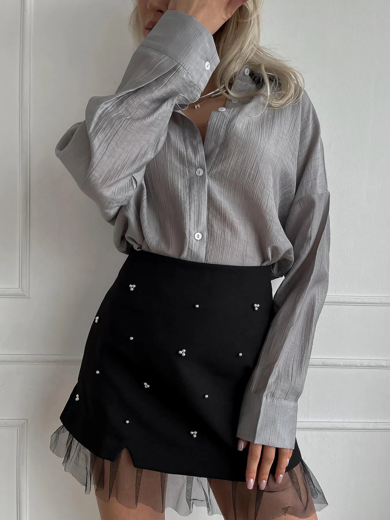 Tulle Hem Mini Skirt - Premium Skirts from Trendsi - Just $36.99! Shop now at Handbags Specialist Headquarter