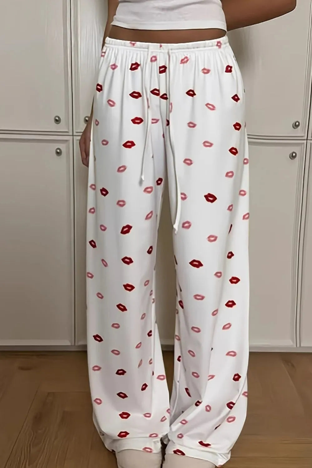 Lips Print Wide Leg Pants - Premium Women Pants from Trendsi - Just $22.99! Shop now at Handbags Specialist Headquarter