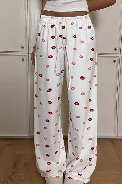 Lips Print Wide Leg Pants - Premium Women Pants from Trendsi - Just $22.99! Shop now at Handbags Specialist Headquarter