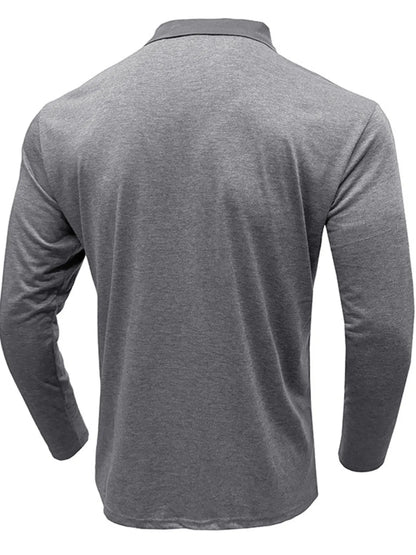 Men's Color Block Striped Long Sleeve Polo Shirt - Premium Men's Polo shirt from Trendsi - Just $39.99! Shop now at Handbags Specialist Headquarter