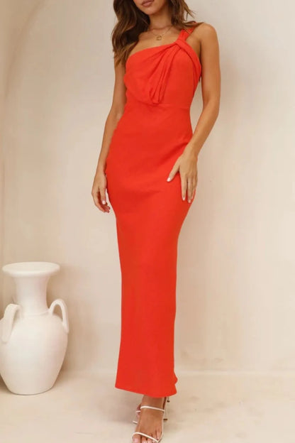 Ruched Single Shoulder Maxi Dress - Premium Maxi Dress from Trendsi - Just $29.99! Shop now at Handbags Specialist Headquarter