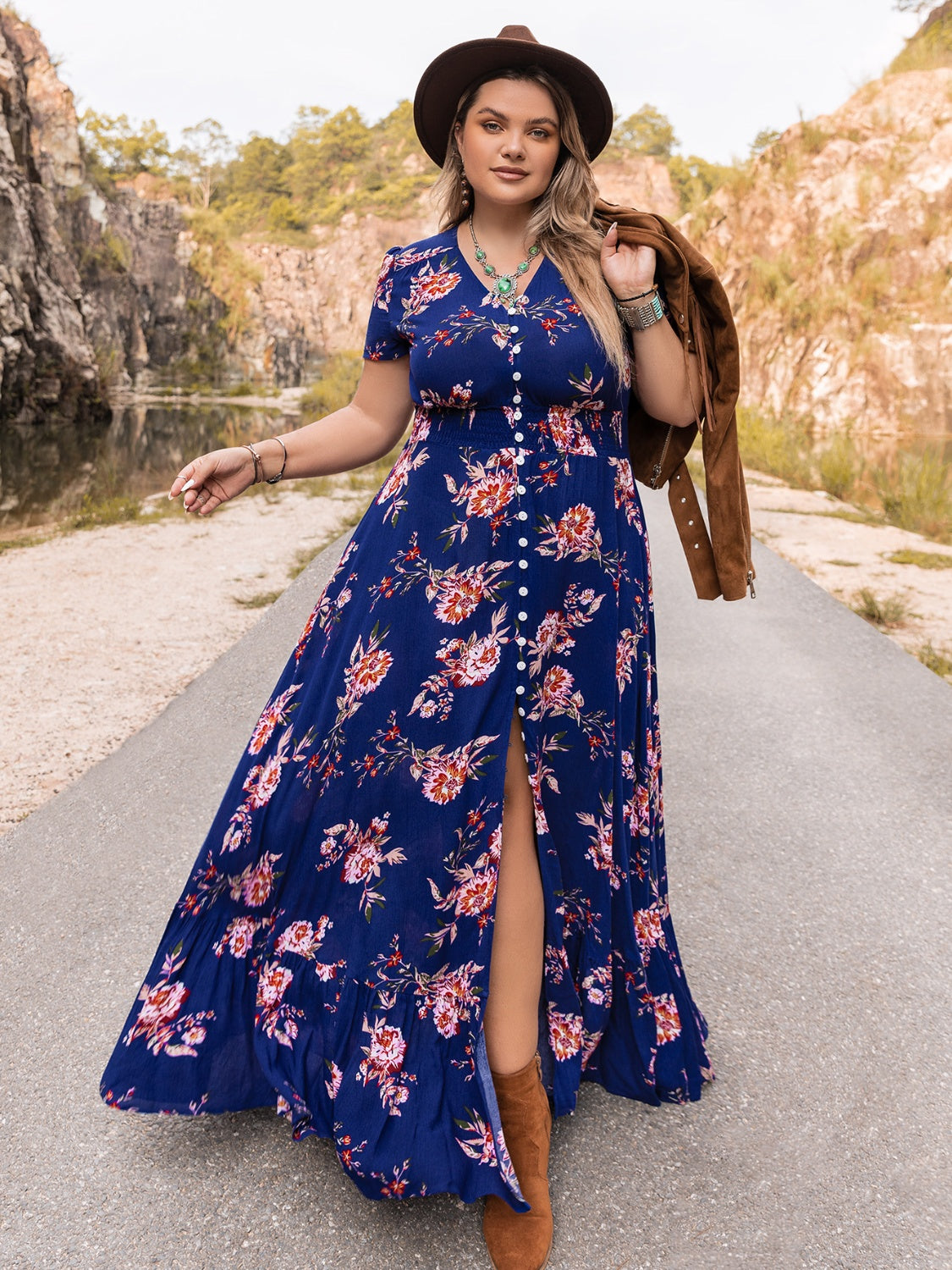 Plus Size V-Neck Maxi Dress - Premium Dresses from Trendsi - Just $60.99! Shop now at Handbags Specialist Headquarter