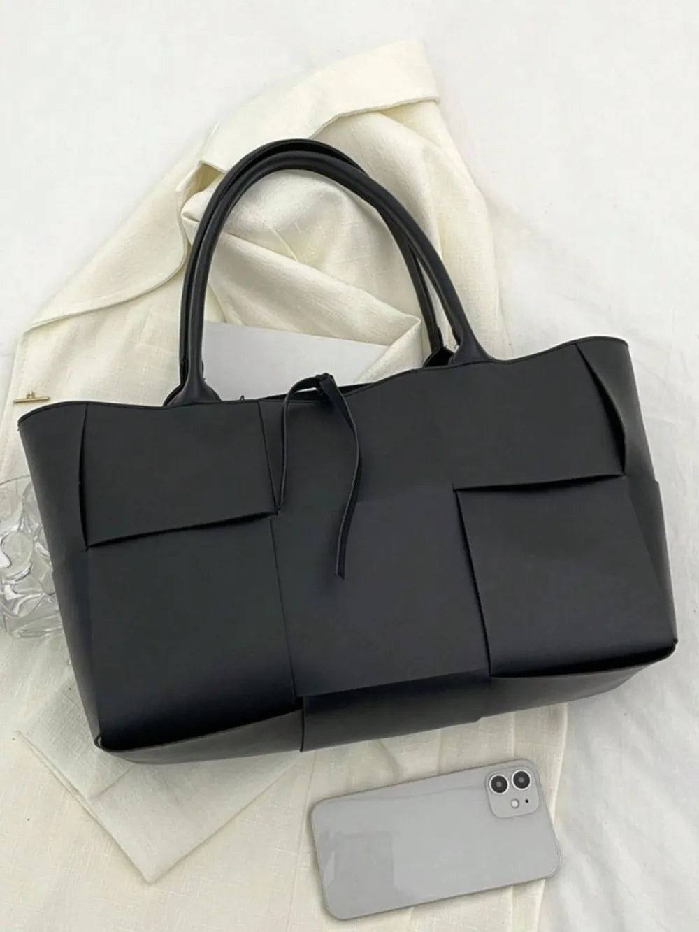 PU Leather Woven Handbag and Clutch Set - Premium handbags from Trendsi - Just $21.99! Shop now at Handbags Specialist Headquarter