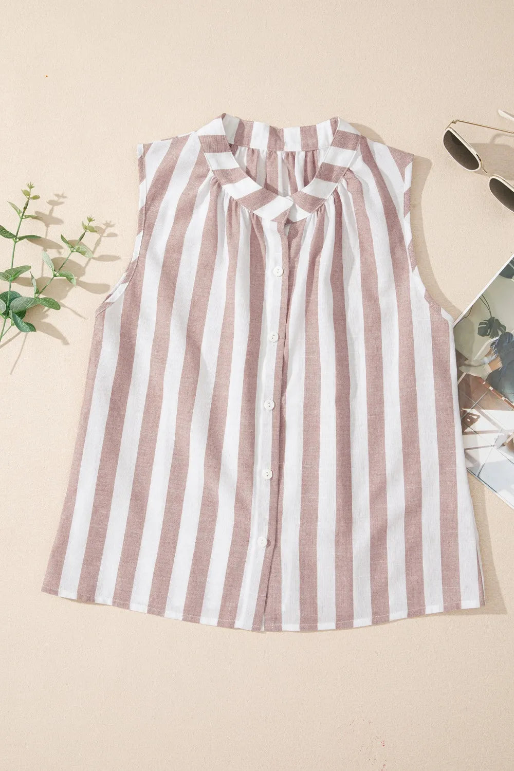 Stripe Button Down Sleeveless Shirt - Premium Women's Down Shirt Tops from Trendsi - Just $17.84! Shop now at Handbags Specialist Headquarter