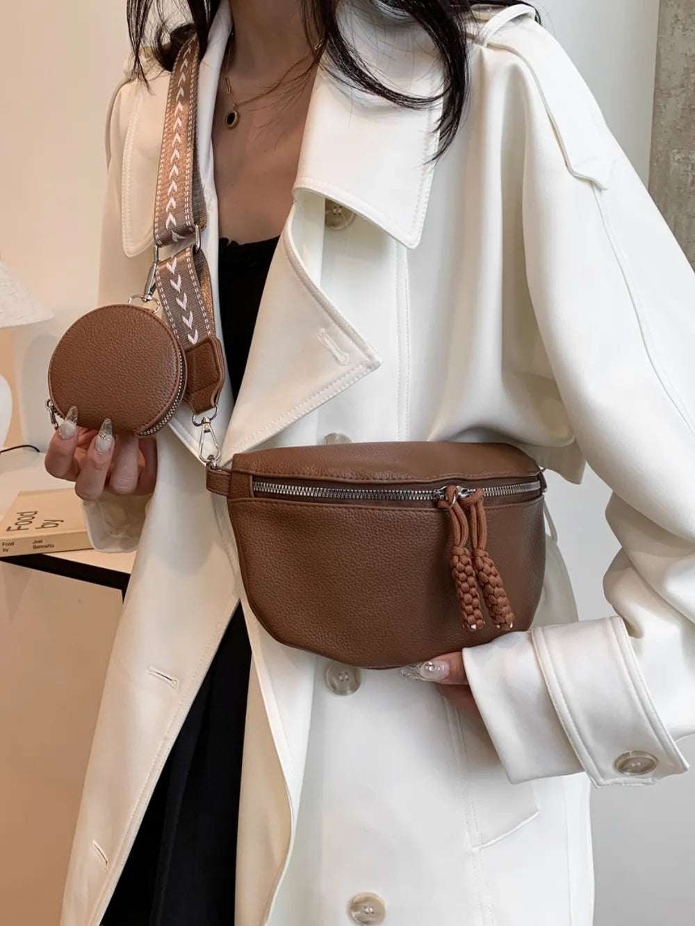 PU Leather Adjustable Strap Crossbody Bag with Coin Purse - Premium Crossbody Bag from Trendsi - Just $27.99! Shop now at Handbags Specialist Headquarter