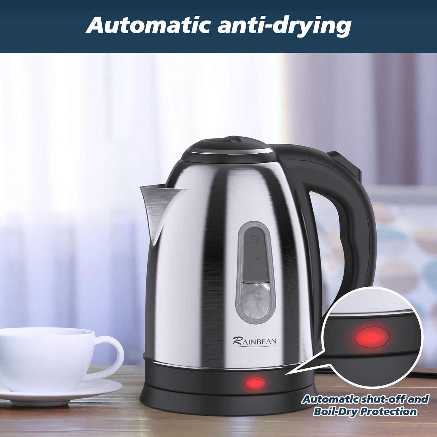 RapidBoil 1.8L Electric Kettle with Safety Features