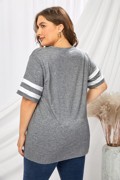 Plus Size Striped V-Neck Tee Shirt - Premium Plus Size Shirts from Trendsi - Just $26! Shop now at Handbags Specialist Headquarter