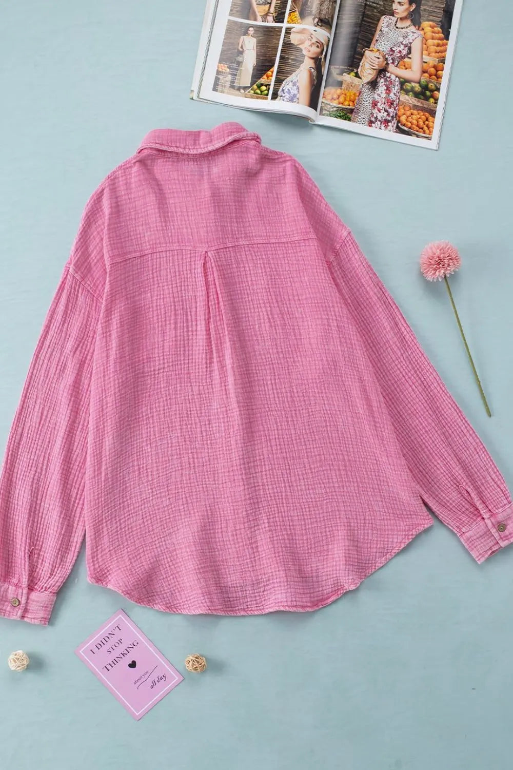 Button Down Collared Neck Long Sleeve Shirt - Premium Women's Down Shirt Tops from Trendsi - Just $52.98! Shop now at Handbags Specialist Headquarter