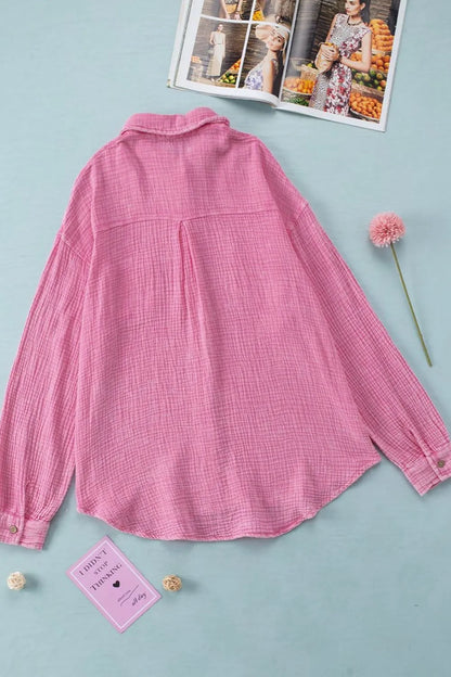 Button Down Collared Neck Long Sleeve Shirt - Premium Women's Down Shirt Tops from Trendsi - Just $52.98! Shop now at Handbags Specialist Headquarter