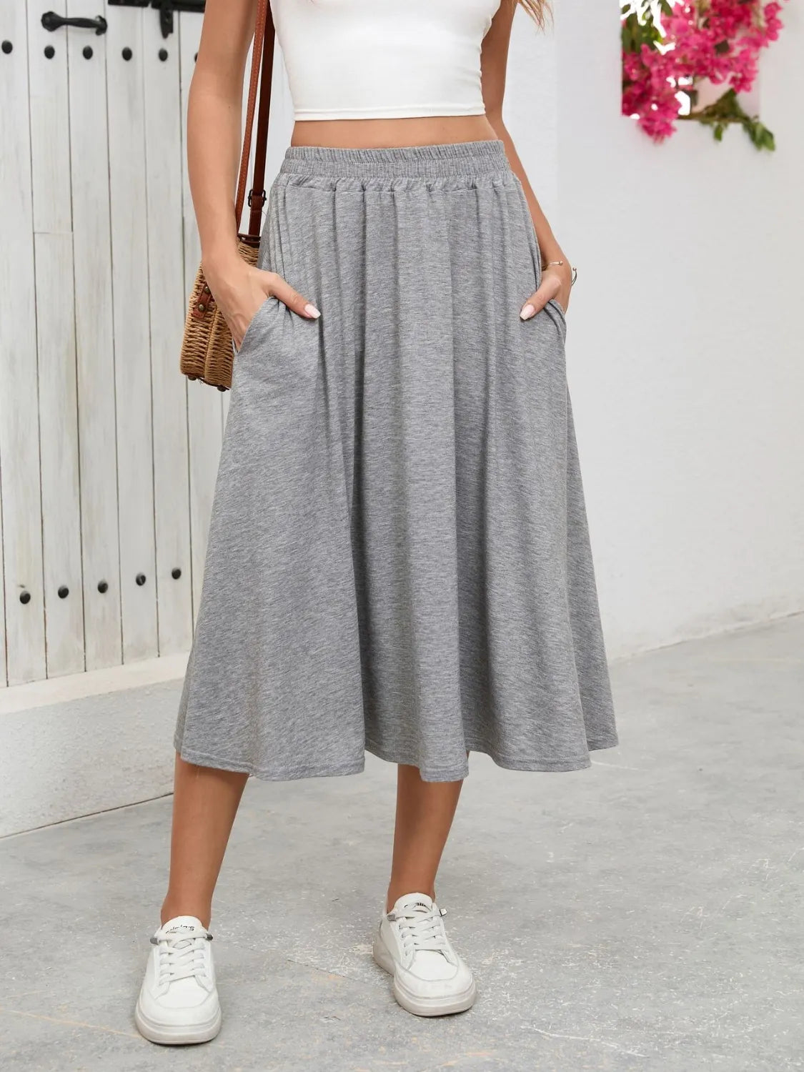 Elastic Waist Skirt With Pockets - Premium Skirts from Trendsi - Just $23.99! Shop now at Handbags Specialist Headquarter