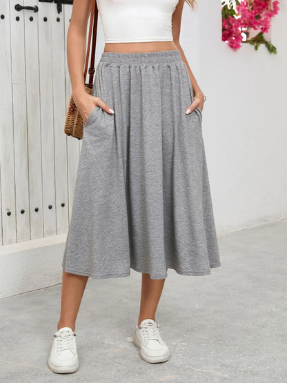 Elastic Waist Skirt With Pockets - Premium Skirts from Trendsi - Just $23.99! Shop now at Handbags Specialist Headquarter