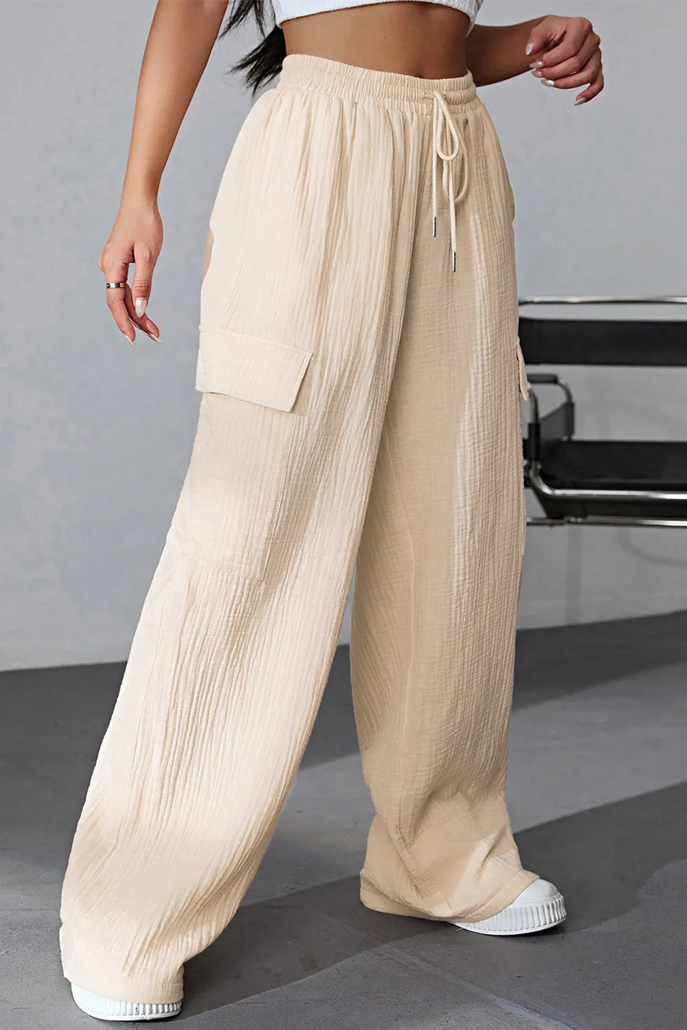 Drawstring Pocketed Wide Leg Pants - Premium Women Pants from Trendsi - Just $40.99! Shop now at Handbags Specialist Headquarter