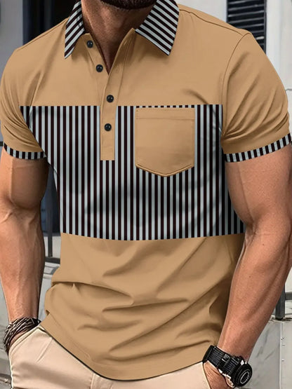 Men's Full Size Collared Contrast Striped Polo Plus Size - Premium Men's Polo shirt from Trendsi - Just $29.99! Shop now at Handbags Specialist Headquarter